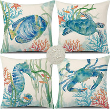 16X16 Inch Set of 4 Ocean Beach Outdoor Throw Pillow Covers Waterproof Sea Coast