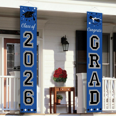 2026 Graduation Porch Banner Blue Congrats Grad Party Decor for School Front Doo
