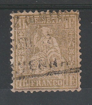 1862 SCHWEIZ ALLEGORIE HELVETIA SITZUNG 1 Fr. GOLD 1 VAL GEBRAUCHT MF140660