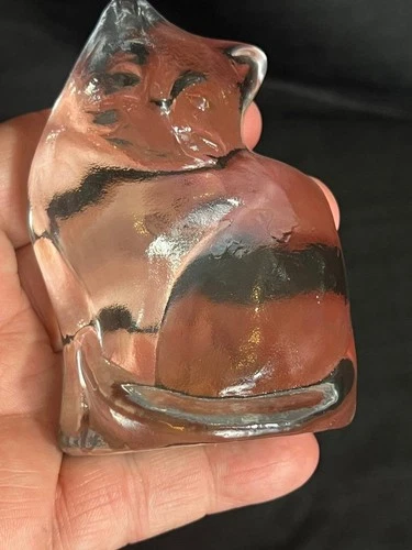 BLENKO American Art Glass Figural Cat Statue Figurine Clear Color