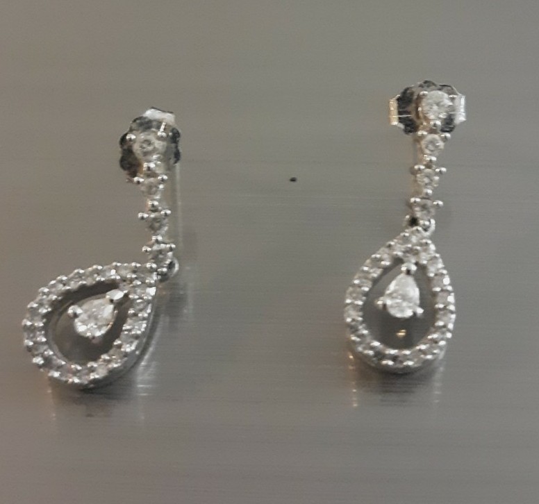 14K Solid White Gold Diamond Dangle Drop Stud Ear… - image 15