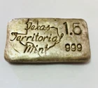 Texas Territorial Mint 1.5 Oz. Poured Silver Bar .999 Fine Silver