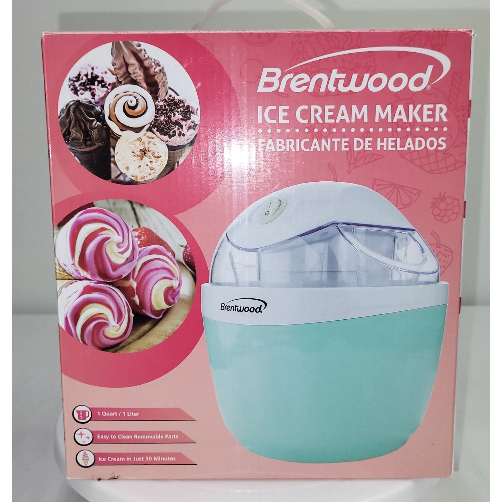 Brentwood Ice Cream Maker TS-1410BL 1 Quart Blue New Open Box 15W Sorbet Gelato
Opens in a new windo