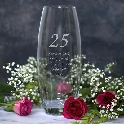 Personalised Glass Vase For 25th Silver Wedding Anniversary Gifts Ideas Couple
