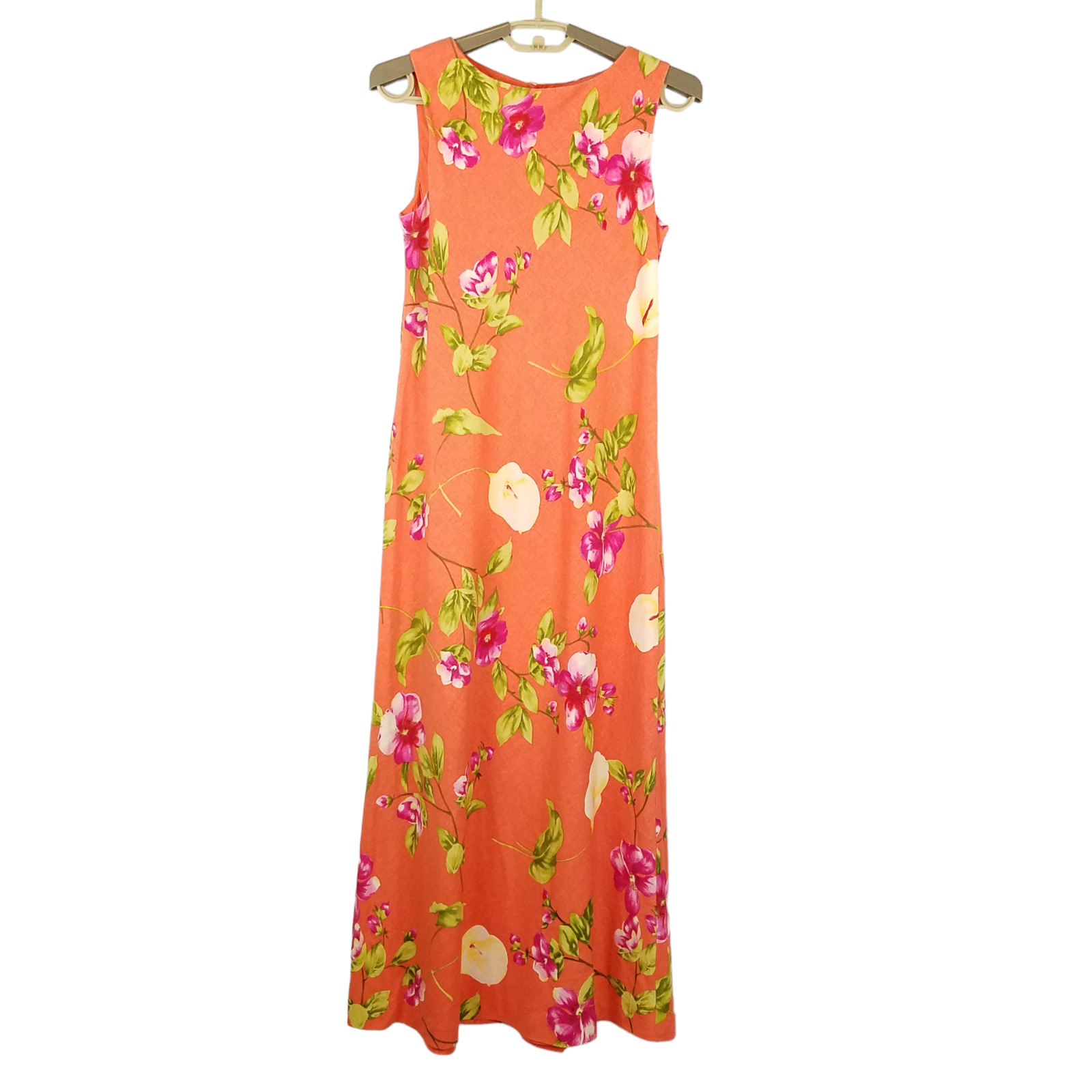 Talbots Dress 2 Petite Orange Midi Tropical Flora… - image 1