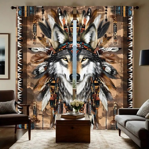 2Pcs Traditional Tribal Wild Wolves Curtains Blinds Bedroom Living Room Kitchen - Picture 14 of 17