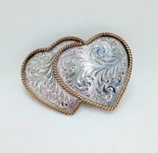 Double Heart Montana Silversmiths Sterling Silver Plate U.S.A Belt Buckle