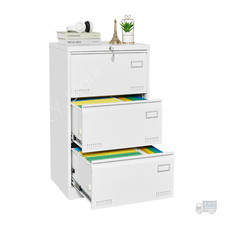 3-Drawer File Cabinet with Lock, Metal Cabinet， Home Office Storage, White