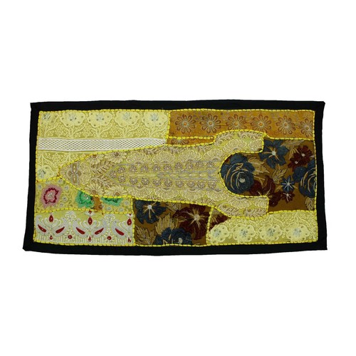 Tapisserie Murale Indienne Patchwork Perles Et Sequins Vintage - 100x100 Cm, Coton, Fait Main - Décoration Bohème