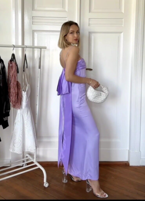 ZARA NEW WOMAN MIDI STRAPPY BOW CONTRAST CAMISOLE DRESS LILAC SIZE