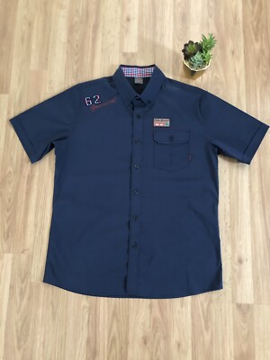 Eider Progressive Outdoor Navy Blue Plaid Logo Button Shirt Mens SIZE XL￼