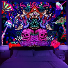 Leofanger Blacklight Skull Tapestry Aesthetic Backdrop Wall Hanging UV Reactive