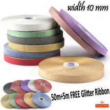 50 METER GLITTER PAPER Ribbon 10MM Craft Gift Wrap Wedding 14 Colours Decoration