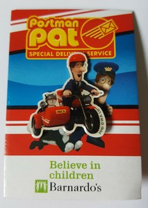 Postman Pat & Jess the Cat on Motorcycle & Sidecar - Carded pin Badge