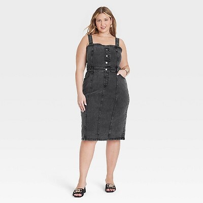 Women's Denim Midi A-Line Dress - Ava & Viv