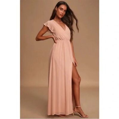 lulus blush pink bridesmaid dress Lulus Women's Lost in the Moment Maxi Dress Blush Pink Wedding Bridesmaid  Sz. XS