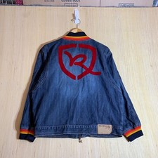 Vintage Rocawear Denim Jacket Youth Large Blue Long Sleeve Boy's Zip Up Y2K
