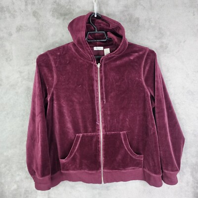 Womens Burgundy Liz \u0026 Co Velvet Hoodie Sweatshirt Full Zip Long Sleeve Size  3X | eBay