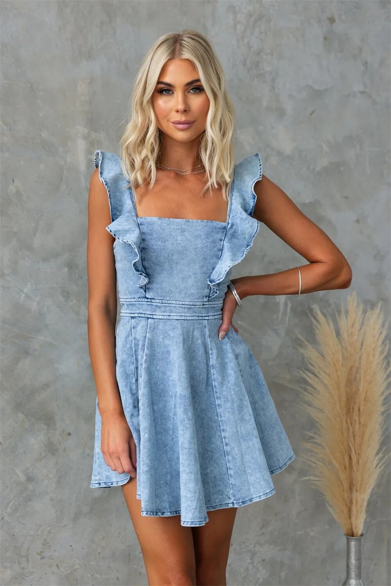 Women Denim Dress Ruffle Adjustable Strap Sleeveless Backless Mini Jean Dresses | eBay Women Denim Dress Ruffle Adjustable Strap Sleeveless Backless Mini Jean Dresses | eBay