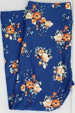 TC LuLaRoe Tall  Curvy Leggings Cute Roses on Blue NWT K74