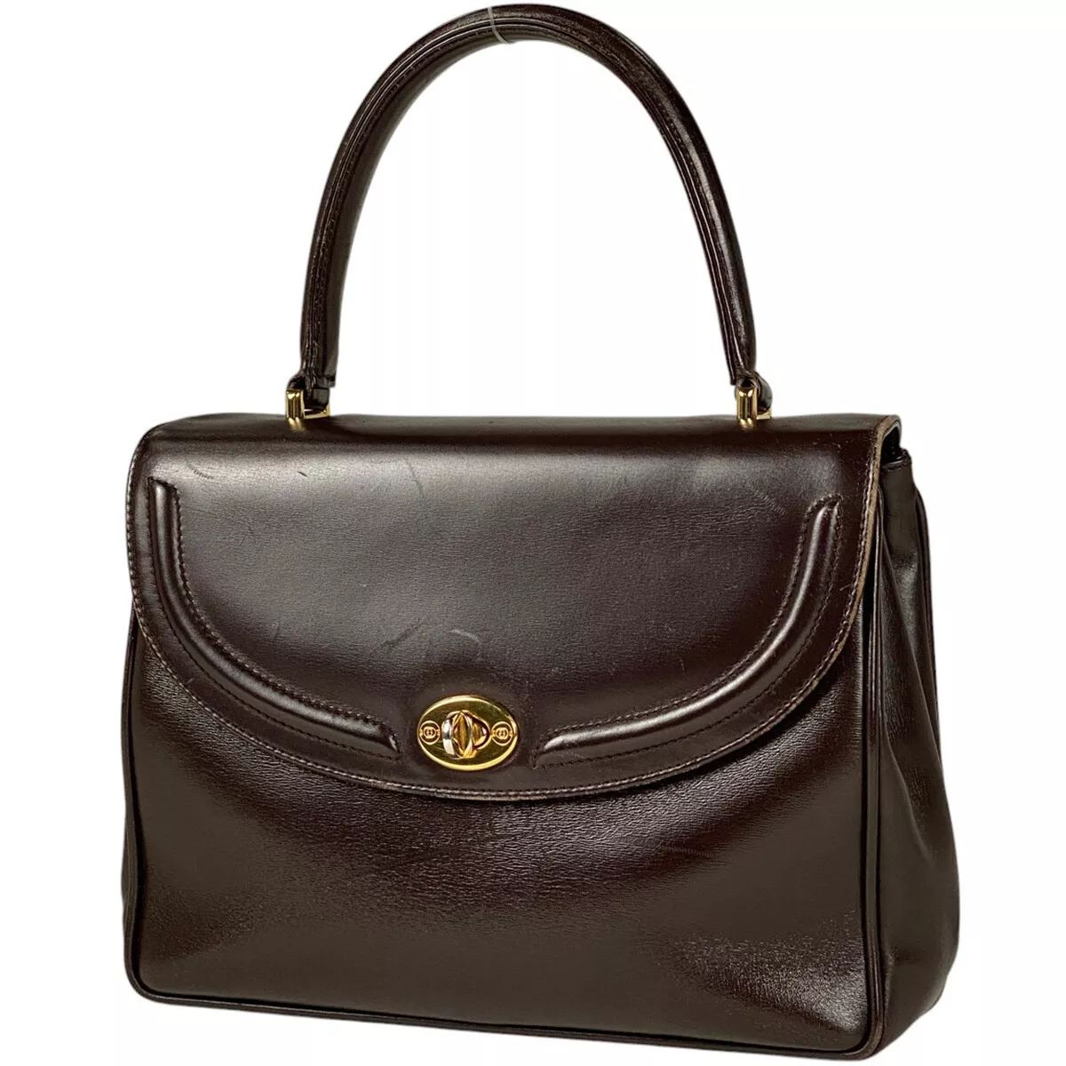 GUCCI Logo Sac à Main Ancien Gucci Turnlock 0001100092 Sac à Main Cuir Marron avec...