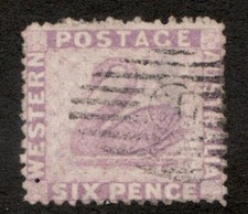 1861 Western Australia Sc# 28, p13, 6 Pence, Dull Violet Swan. Used Cv$55