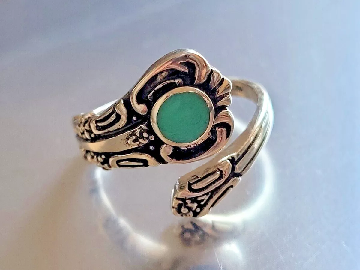 925 Sterling Silver Victorian Turquoise Spoon Ring Adjustable Spoon Ring Band