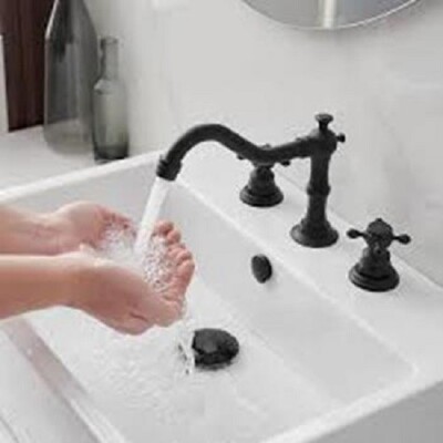 BWE 8 in. Widespread 2-Handle 3-Hole Bathroom Faucet Drain Kit Black Matte