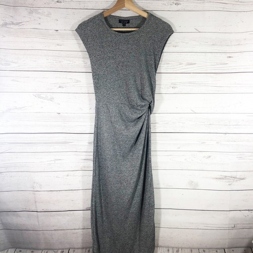 NWT Topshop Asymmetric Hem Sheath Midi Dress Ruched Side Gray Sz 2 - Picture 3 of 12
