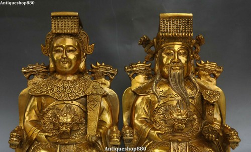 9" China Bronze Myth Dragon Jade Emperor Queen Mother Immortal God Statue Pair - Picture 2 of 11