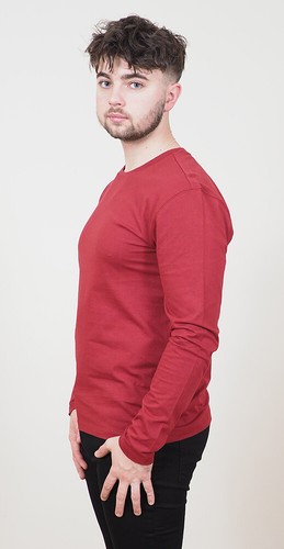 Mens Long Sleeve Cotton T-Shirt Regular Fit Crew Neck or Henley Top Lounge Work - Picture 9 of 72