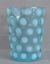 Antique glass tumbler Hobbs Brockunier blue opalescent COIN SPOT