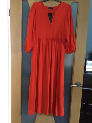 marks and spencer Dress Sz 14 Orange Maxi Linen Blend Bnwt
