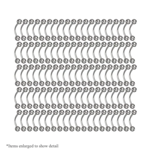 Wholesale lot 100pc Curved Barbells basic 16g 3/8 (10mm) Surgical Steel 3mm ball