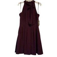 Vince Camuto Dress sz 12 Halter High-Neck Tie Deep Purple Fit & Flare NWT