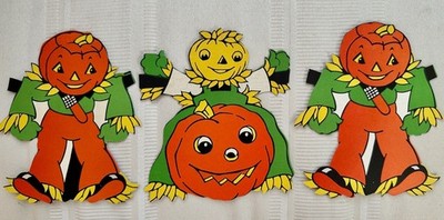 VINTAGE SET 3 LUHRS  HALLOWEEN DIE CUT SCARE CROWS Excellent Condition