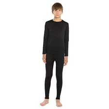  Thermal Underwear Set for Boys Long Johns Fleece Lined Kids Base X-Small Black