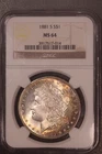 1881 S  MORGAN SILVER DOLLAR | NGC MS 64 | FROM BOSTON COLLECTION | LOT J-50