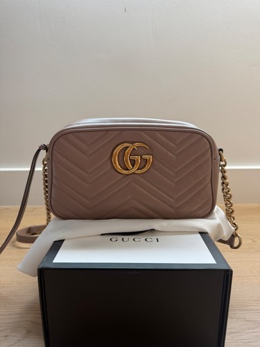Gucci GG Marmont Chevron Quilted Zip Crossbody Camera/Shoulder Bag