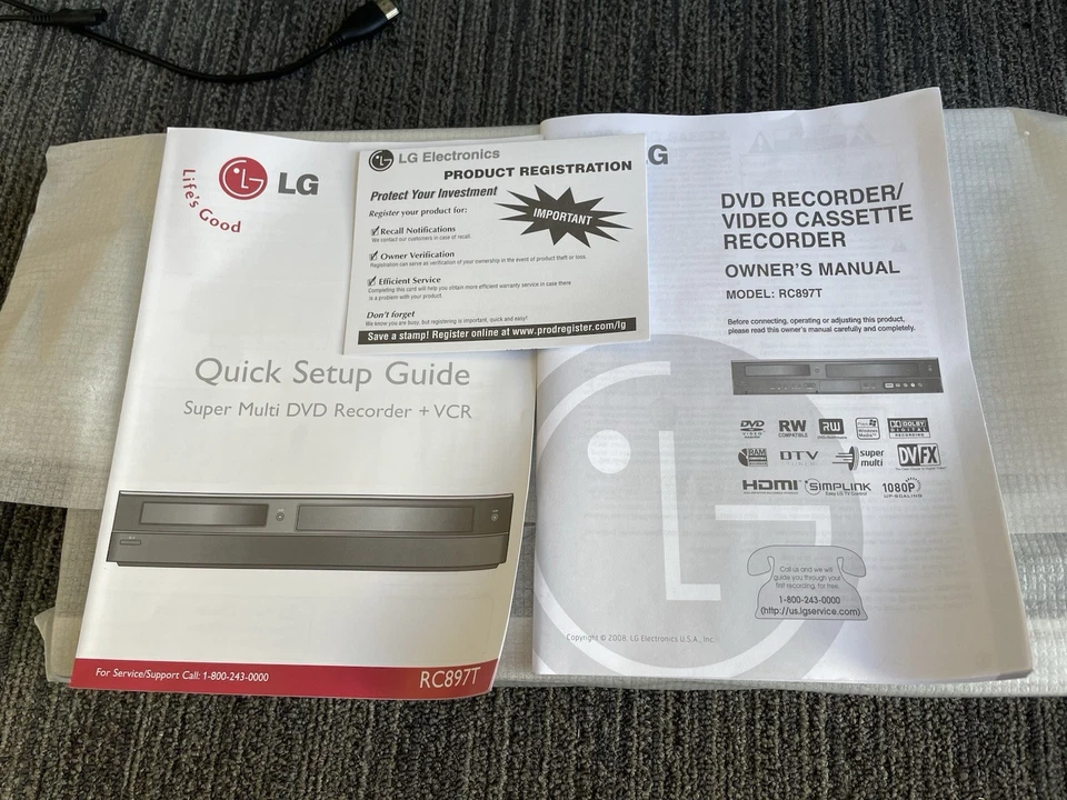 LG RC897T DVD VCR Combo Reproductor VHS a DVD Grabadora HDMI 1080p Sintonizador de TV Digital Foto 3 de 4