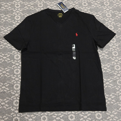 New Polo Ralph Lauren Men's V-Neck T-Shirt Tee - LARGE - Black with Red Logo
