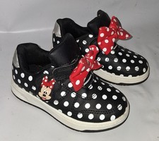 Disney Minnie Mouse Bow Style Girls Sneakers Size 8 Black White Polka Dot