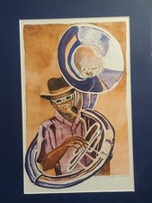 Original Watercolor Painting Jazz Tuba Musician New Orleans Signed 2008...