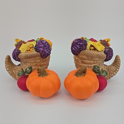 Candle Holder Set of 2 Partylight Harvest Time Cornucopia Pumpkin Tapered  Vtg