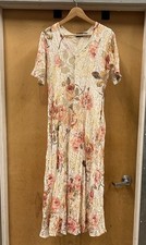 VTG 80s Starina Dress L Lace Floral Rayon Boho Cottagecore Maxi Fit Flare