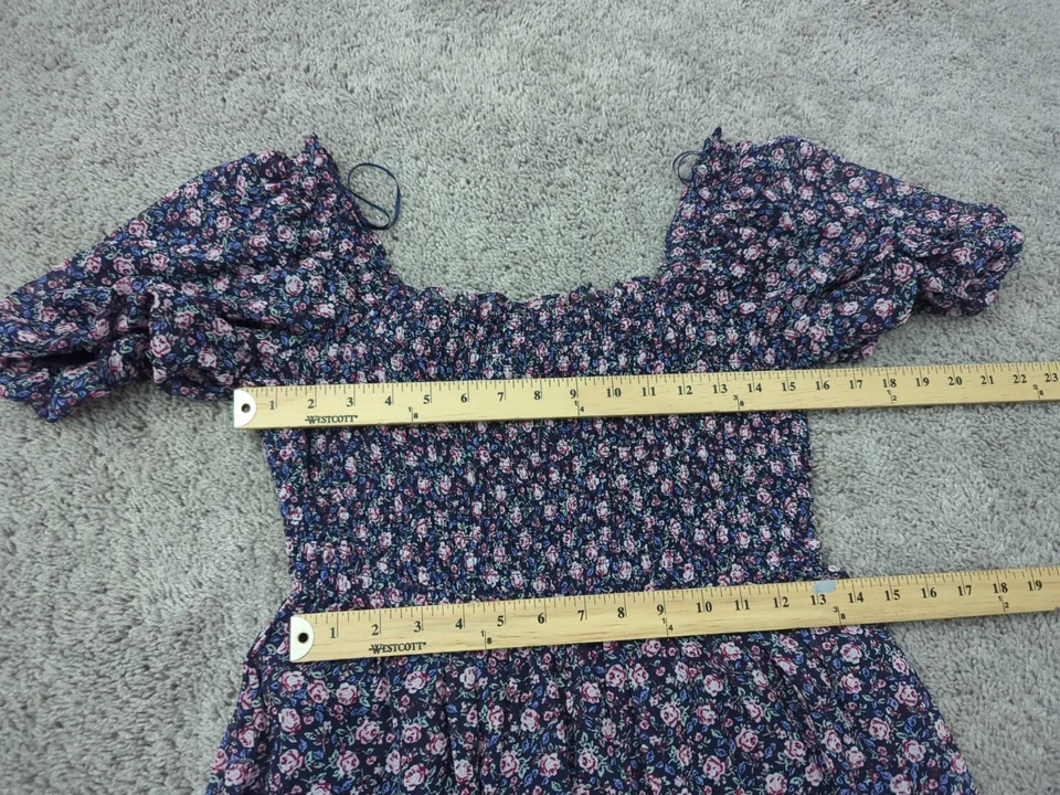 Lauren Conrad Dress Womens Medium Purple Floral Puffed Sleeve Smoked Midi Lined - Image 3 of 4