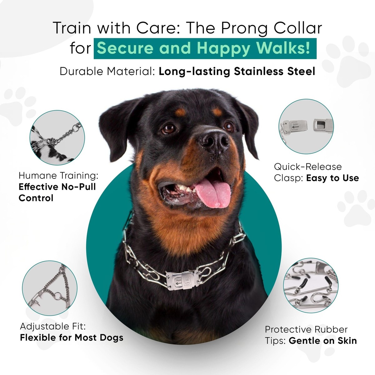 Prong Collar for Dogs - Easy Buckle Prong Collar - 3mm Stainless 