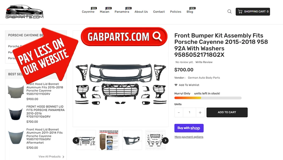 Juego de parachoques delantero con arandelas Porsche Cayenne 2015-2018 958 95850521718G2X Foto 3 de 4