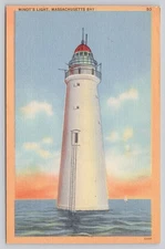 Vintage Linen Postcard Minot's Light Massachusetts Bay Lighthouse 1930s