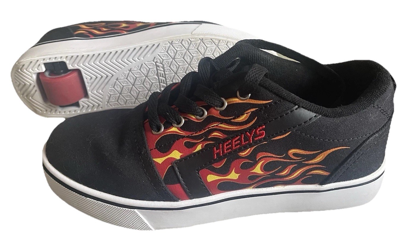 Heelys Gr8 Pro 20 Black-White-Red Heel Skate Shoes - Flames - Men's Size 7